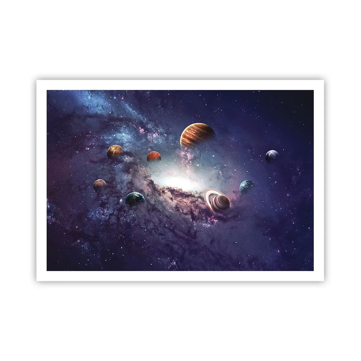 Póster - Planetas en una galaxia con una nebulosa al fondo - 100x70cm - La danza alrededor del Sol - Decoración de pared moderna para salón y dormitorio ARTTOR