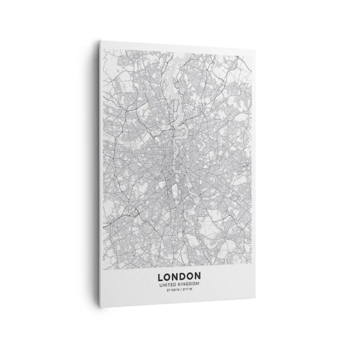Cuadro sobre lienzo - Impresión de Imagen - Un mapa de ciudad minimalista en tonos grises - 80x120cm - Un mapa del laberinto de Londres - Decoración de pared moderna para salón y dormitorio ARTTOR