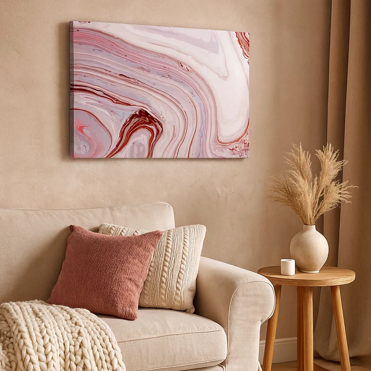 Cuadro sobre lienzo - Impresión de Imagen - Patrón abstracto en rosa y blanco - 70x50cm - Cambio de dirección - Decoración de pared moderna para salón y dormitorio ARTTOR