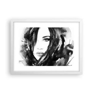 Póster en marco blanco - Retrato de una dama en blanco y negro - 40x30 cm