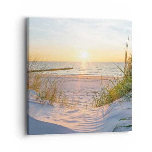 Cuadro sobre lienzo - Impresión de Imagen - El sonido del mar, el canto de los pájaros, una playa virgen entre las dunas... - 40x40 cm