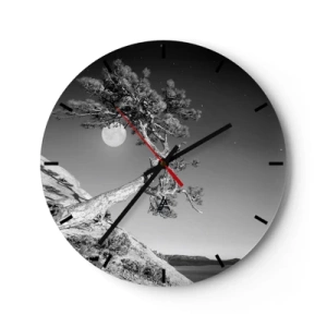 Reloj de pared - Reloj de vidrio - Un árbol inclinado sobre una roca con una luna llena al fondo. - 30x30cm - Un guerrero victorioso - Decoración de pared moderna para salón, cocina y dormitorio ARTTOR