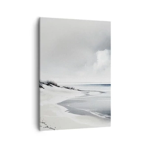 Cuadro sobre lienzo - Impresión de Imagen - Una playa en tonos tenues de gris y azul. - 50x70cm - Juntos desde el principio de los tiempos - Decoración de pared moderna para salón y dormitorio ARTTOR