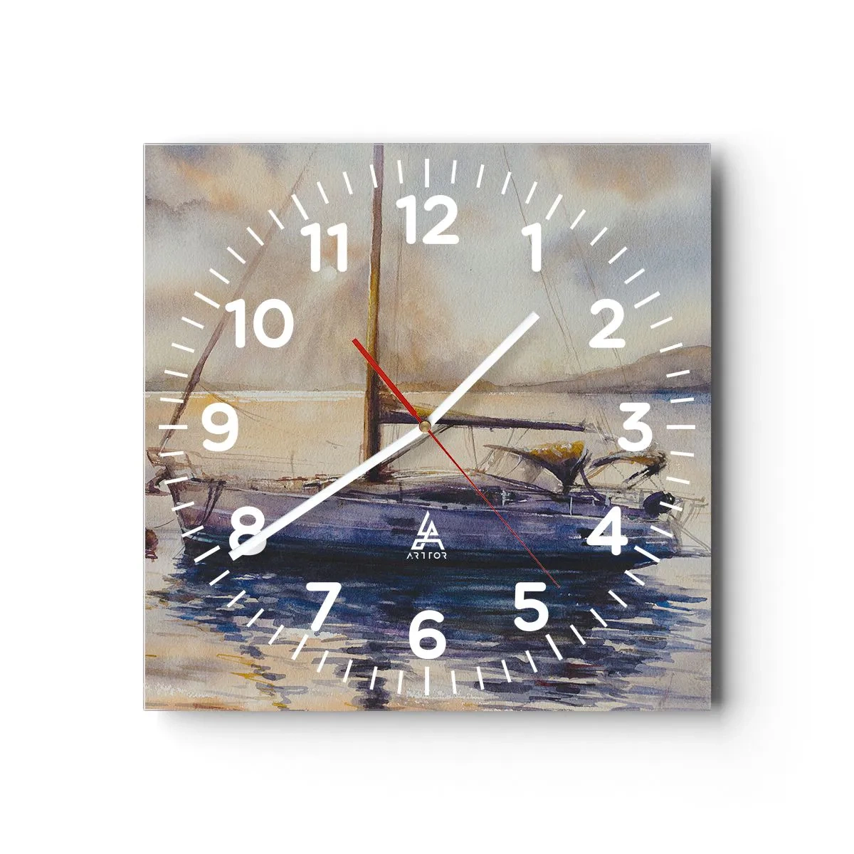 Reloj de pared - Reloj de vidrio - Atardecer en la bahía - 30x30 cm