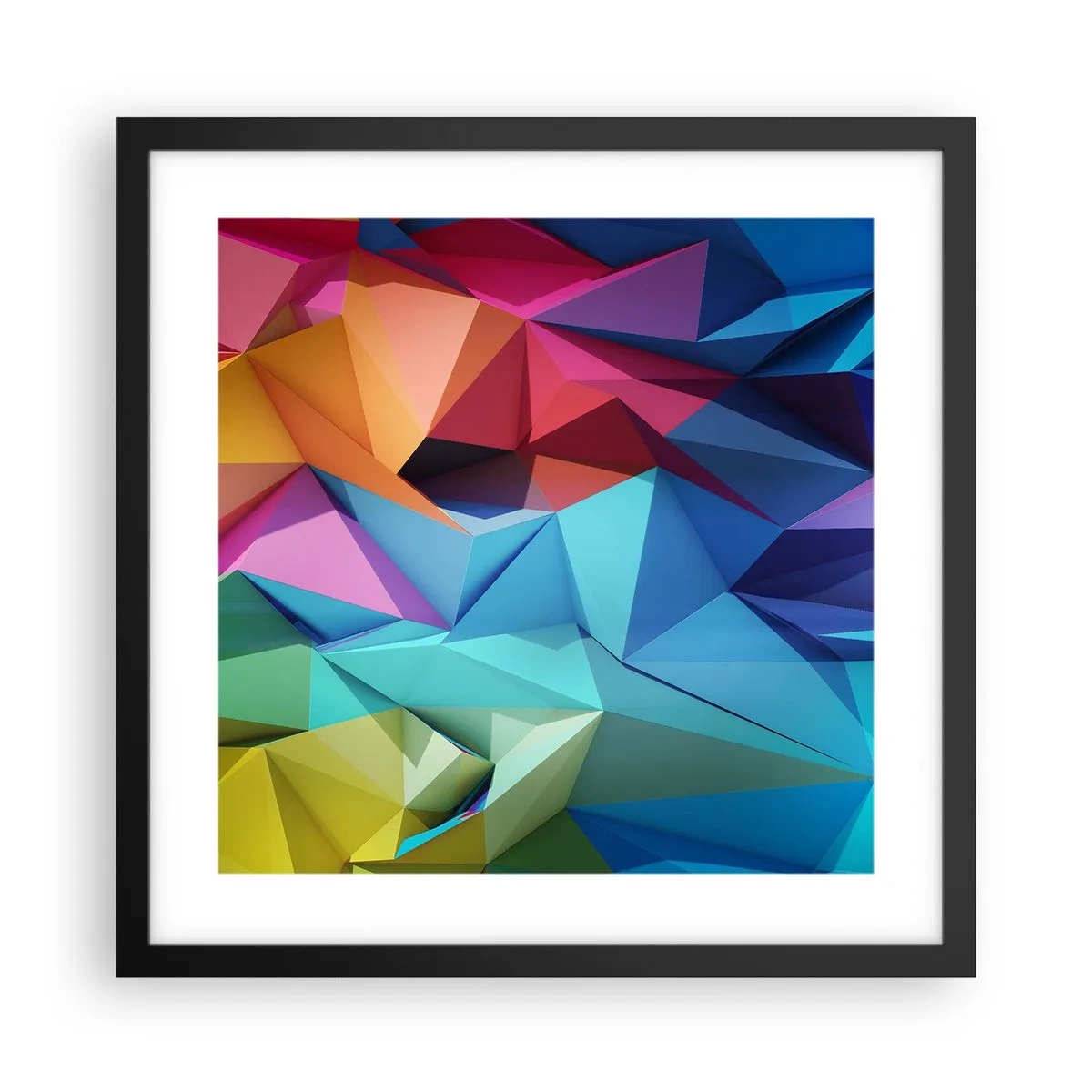 Póster en marco negro - Origami arco iris - 40x40 cm