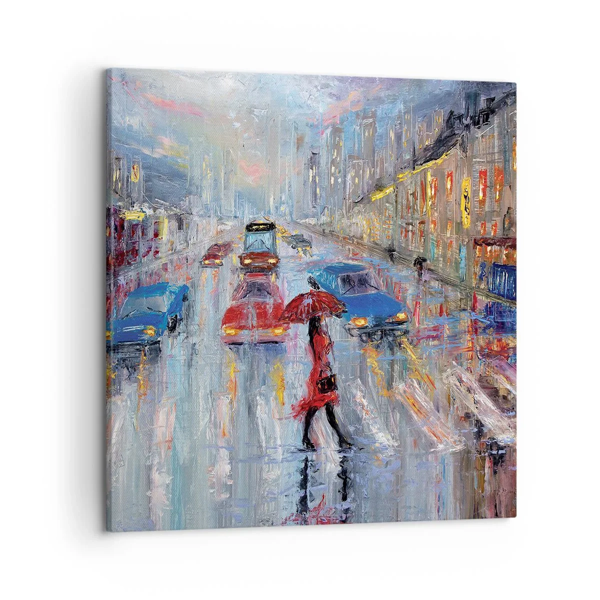 Cuadro sobre lienzo - Impresión de Imagen - Una tarde de lluvia en la ciudad - 50x50 cm