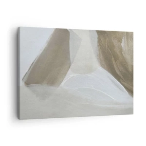 Cuadro sobre lienzo - Impresión de Imagen - Abstracción delicada en tonos beige y blanco. - 70x50cm - Ola de blanco - Decoración de pared moderna para salón y dormitorio ARTTOR