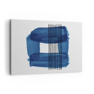 Cuadro sobre lienzo - Impresión de Imagen - Patrón abstracto en tonos azules con líneas negras. - 100x70cm - Composición azul y negra - Decoración de pared moderna para salón y dormitorio ARTTOR