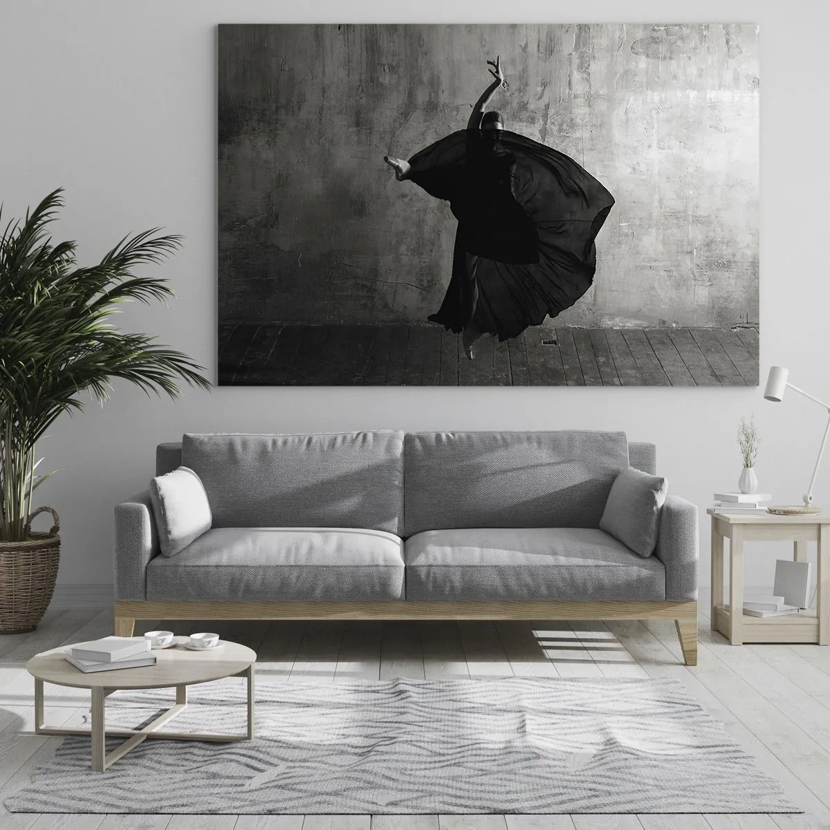 Cuadro sobre vidrio - Impresiones sobre Vidrio - Silueta en blanco y negro de una bailarina en una pose dinámica. - 100x70cm - Cargada de pasión - Decoración de pared moderna para salón y dormitorio ARTTOR