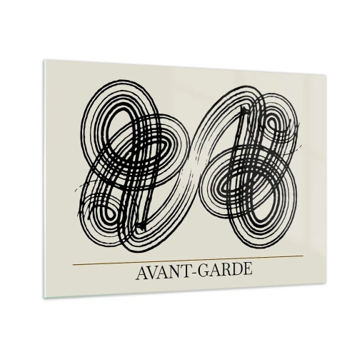 Cuadro sobre vidrio - Impresiones sobre Vidrio - Bucles y líneas vanguardistas negras sobre un fondo claro - 70x50cm - Salió espontáneamente - Decoración de pared moderna para salón y dormitorio ARTTOR