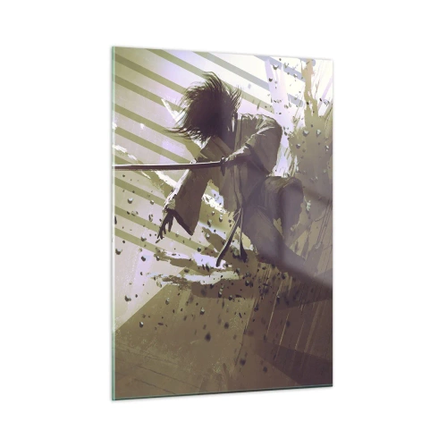 Cuadro sobre vidrio - Impresiones sobre Vidrio - Duelo de samuráis en una escena dinámica - 50x70cm - Y puedes ser un samurai - Decoración de pared moderna para salón y dormitorio ARTTOR