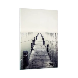 Cuadro sobre vidrio - Impresiones sobre Vidrio - Un puente de madera que conduce a un espacio brumoso. - 70x100cm - Sumergirse en la paz - Decoración de pared moderna para salón y dormitorio ARTTOR