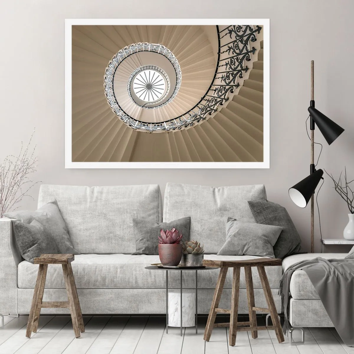 Póster - Escalera de caracol con un elegante enfoque geométrico. - 100x70cm - En el interior de una concha - Decoración de pared moderna para salón y dormitorio ARTTOR