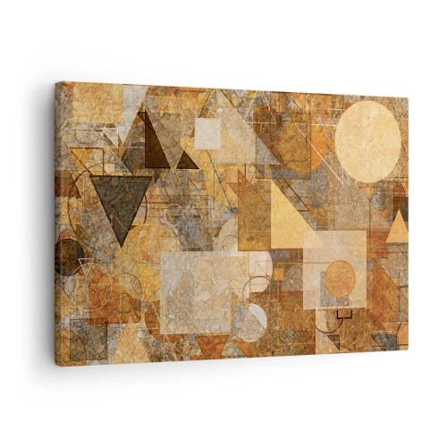 Cuadro sobre lienzo - Impresión de Imagen - Figuras geométricas abstractas en tonos cálidos. - 70x50cm - Estudio cubista en bronce - Decoración de pared moderna para salón y dormitorio ARTTOR