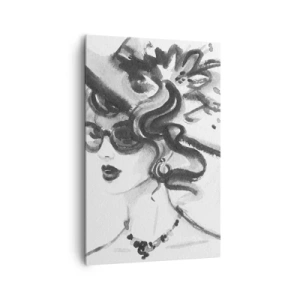 Cuadro sobre lienzo - Impresión de Imagen - Mujer elegante con sombrero en estilo blanco y negro - 80x120cm - Una dama con carácter - Decoración de pared moderna para salón y dormitorio ARTTOR