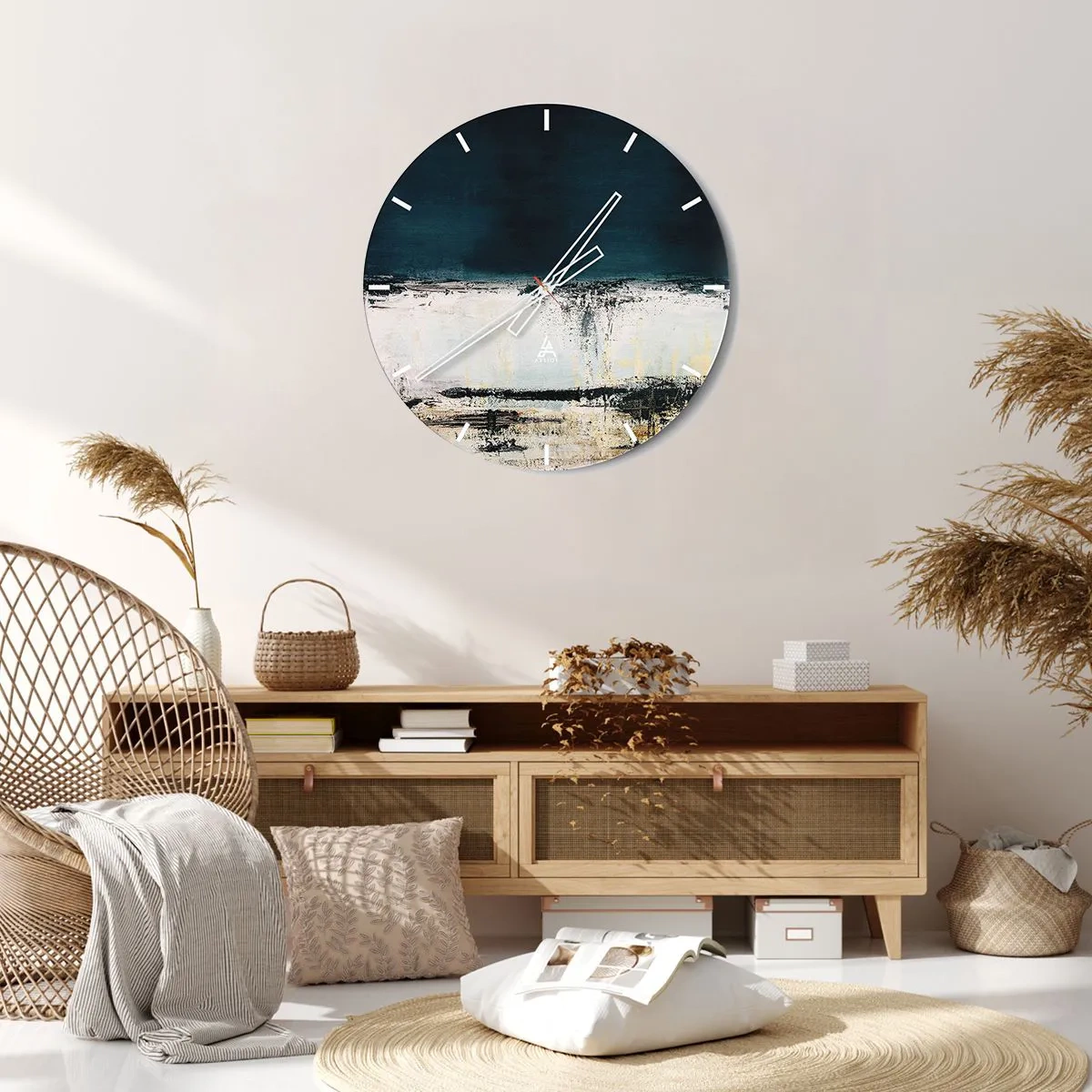 Reloj de pared - Reloj de vidrio - Paisaje abstracto en tonos oscuros y claros. - 30x30cm - Composición horizontal - Decoración de pared moderna para salón, cocina y dormitorio ARTTOR