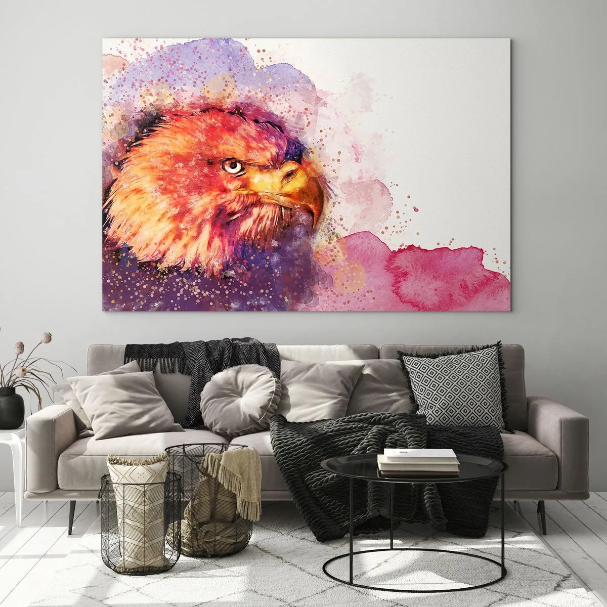 Cuadro sobre vidrio - Impresiones sobre Vidrio - Retrato en acuarela de un águila en colores intensos. - 70x50cm - No quieres saber lo que estoy pensando - Decoración de pared moderna para salón y dormitorio ARTTOR