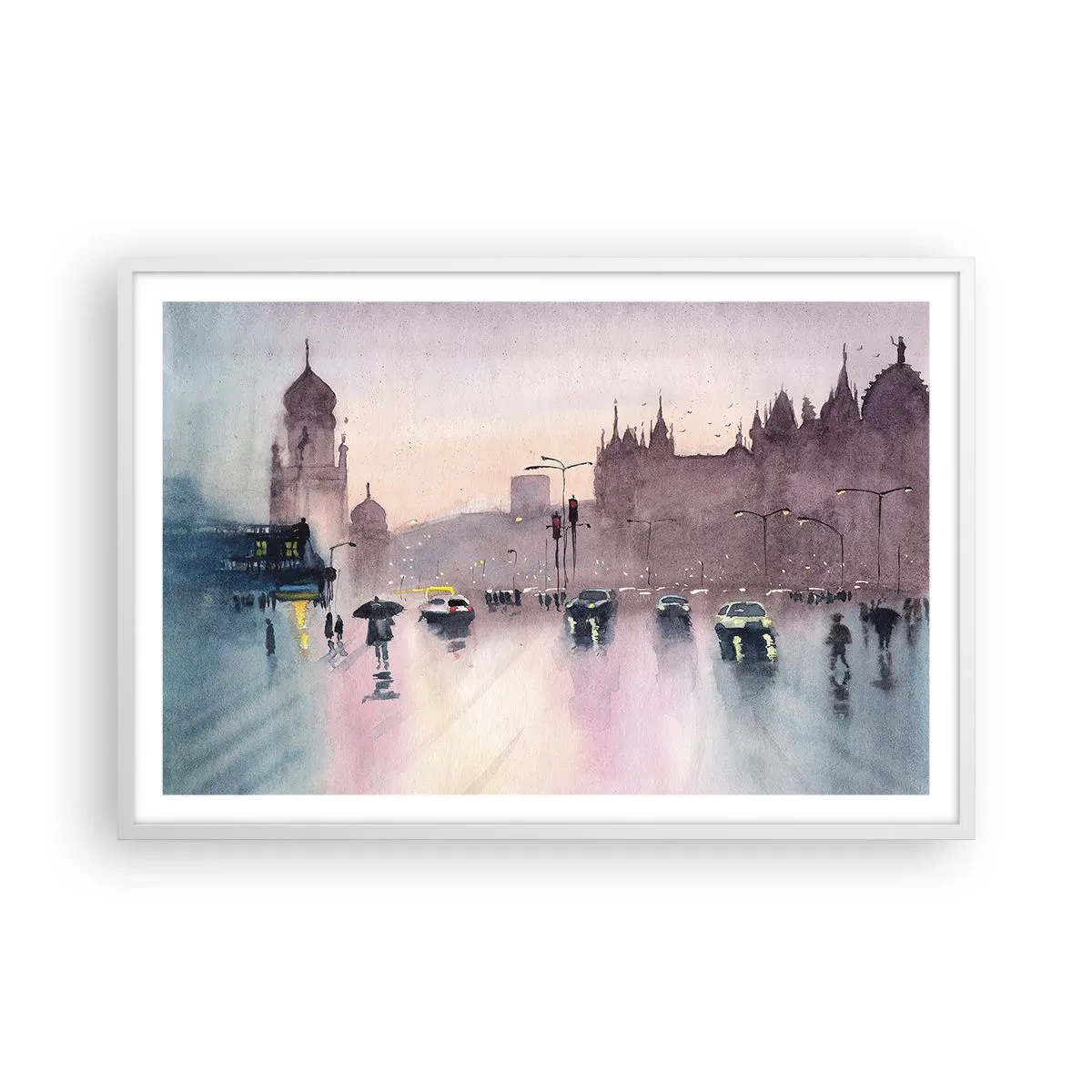 Póster en marco blanco - En una niebla lluviosa - 91x61 cm