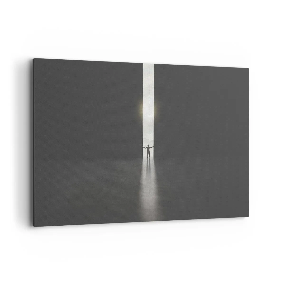 Cuadro sobre lienzo - Impresión de Imagen - Un hombre de pie a la luz de una estrecha rendija en un espacio oscuro. - 120x80cm - Un paso hacia un futuro brillante - Decoración de pared moderna para salón y dormitorio ARTTOR