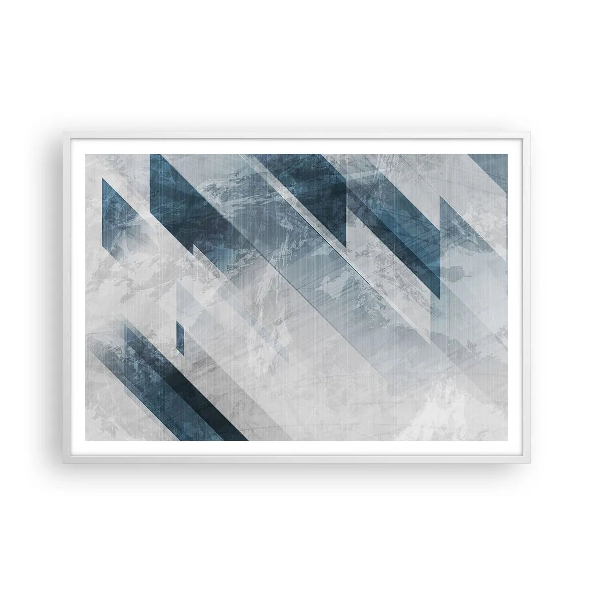 Póster en marco blanco - Composición espacial - movimiento de grises - 100x70 cm