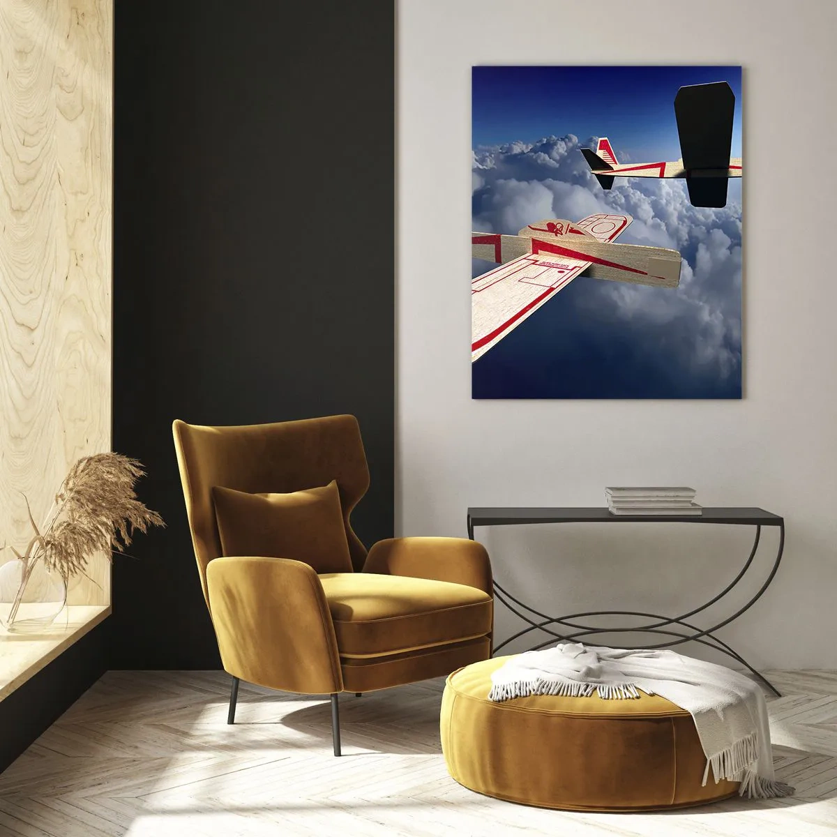 Cuadro sobre vidrio - Impresiones sobre Vidrio - Modelos de aviones planeando en las nubes - 50x70cm - Más alto, más lejos - Decoración de pared moderna para salón y dormitorio ARTTOR