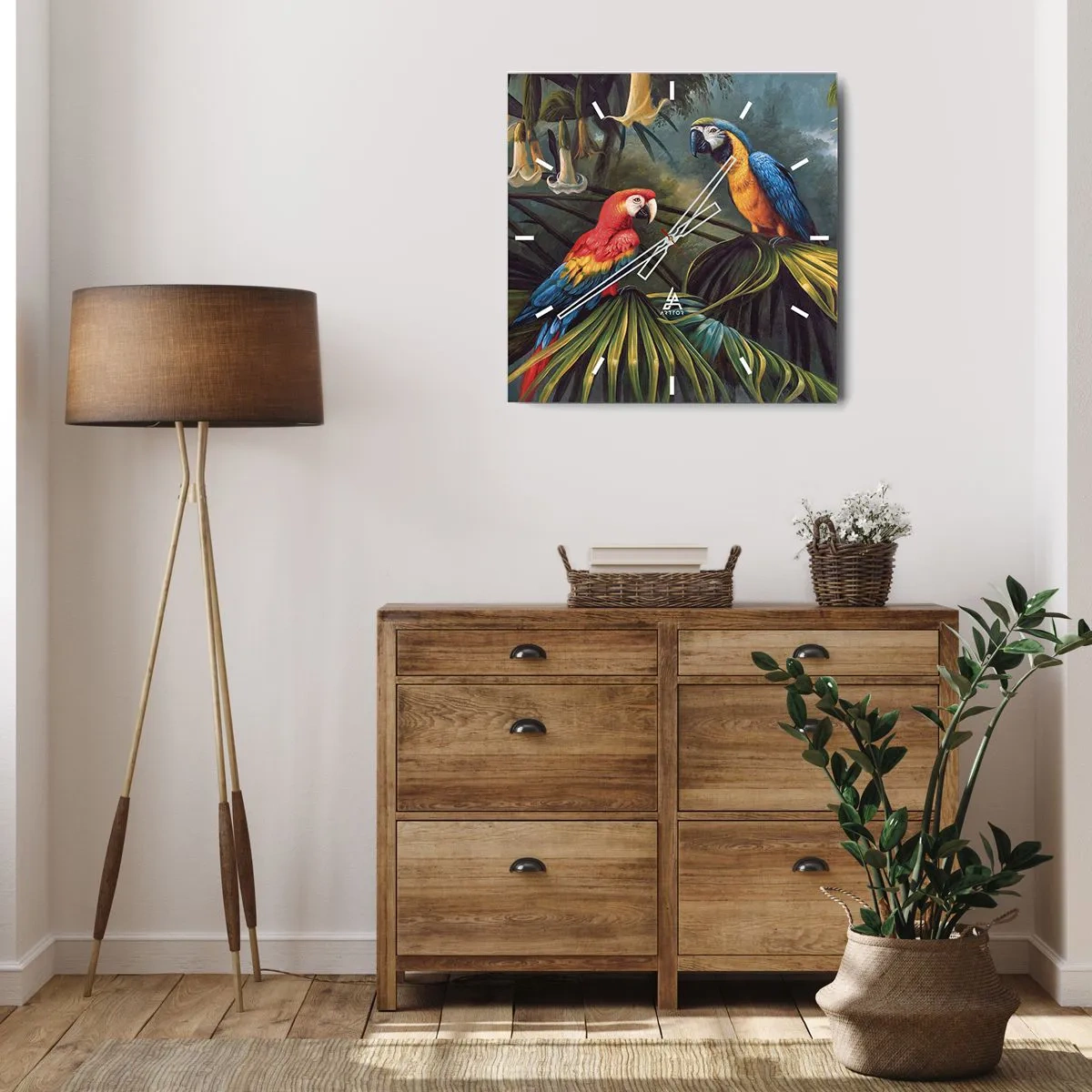 Reloj de pared - Reloj de vidrio - Romanticismo en los trópicos - 40x40 cm