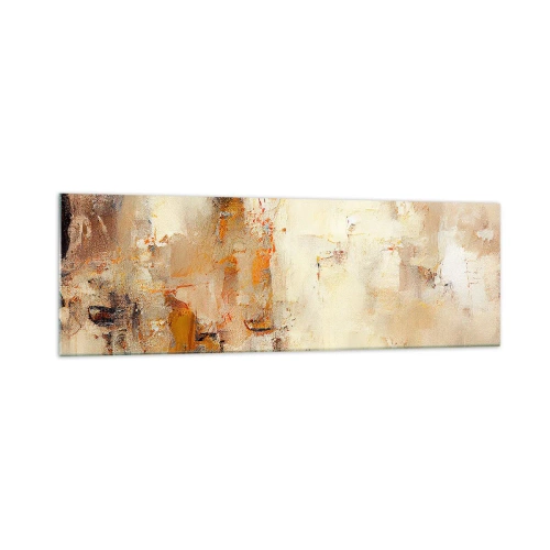 Cuadro sobre vidrio - Impresiones sobre Vidrio - Una composición abstracta en tonos cálidos de amarillo y marrón. - 160x50cm - El alma del ámbar - Decoración de pared moderna para salón y dormitorio ARTTOR
