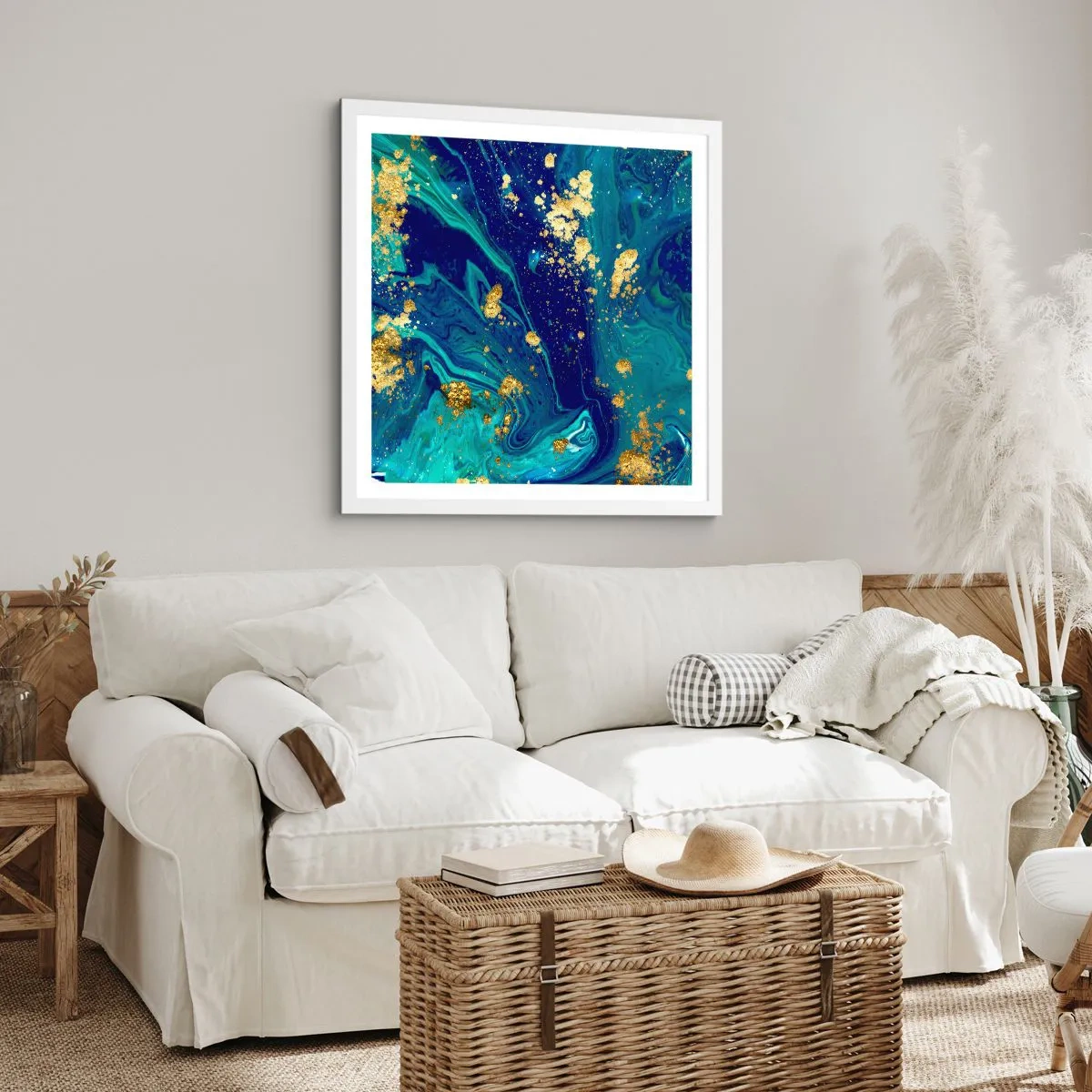 Póster en marco blanco - Pétalos de sol - 60x60 cm