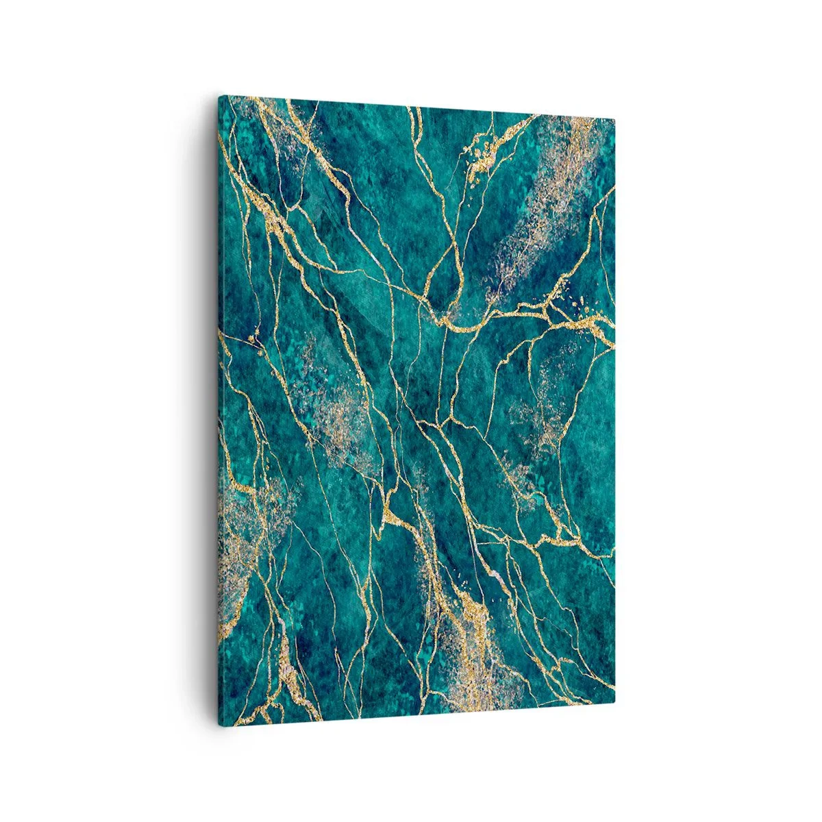 Cuadro sobre lienzo - Impresión de Imagen - Patrón de mármol texturizado en tonos turquesa y dorado. - 50x70cm - Riachuelos de oro - Decoración de pared moderna para salón y dormitorio ARTTOR