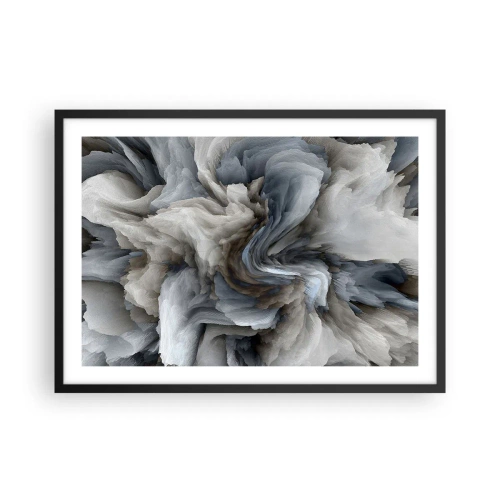Póster en marco negro - Remolino abstracto en tonos de gris y azul. - 70x50cm - Piedra y flor - Decoración de pared moderna para salón y dormitorio ARTTOR