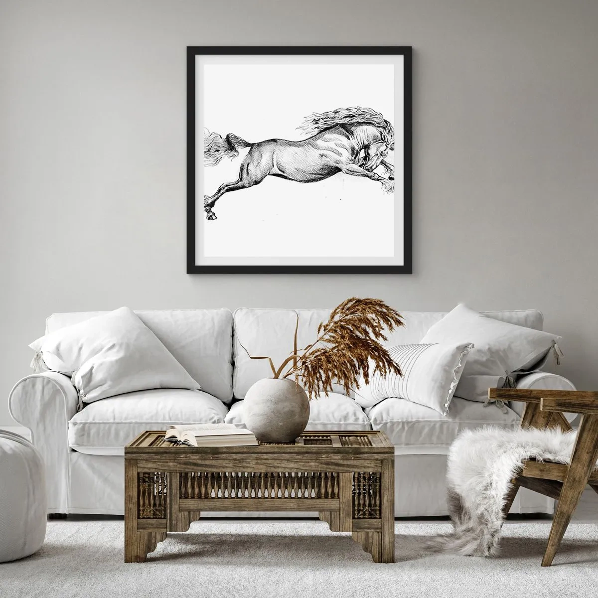 Póster en marco negro - Captura al galope - 40x40 cm
