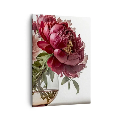 Cuadro sobre lienzo - Impresión de Imagen - Un ramo de peonías en tonos rosa y rojo. - 50x70cm - En plena floración de la belleza - Decoración de pared moderna para salón y dormitorio ARTTOR
