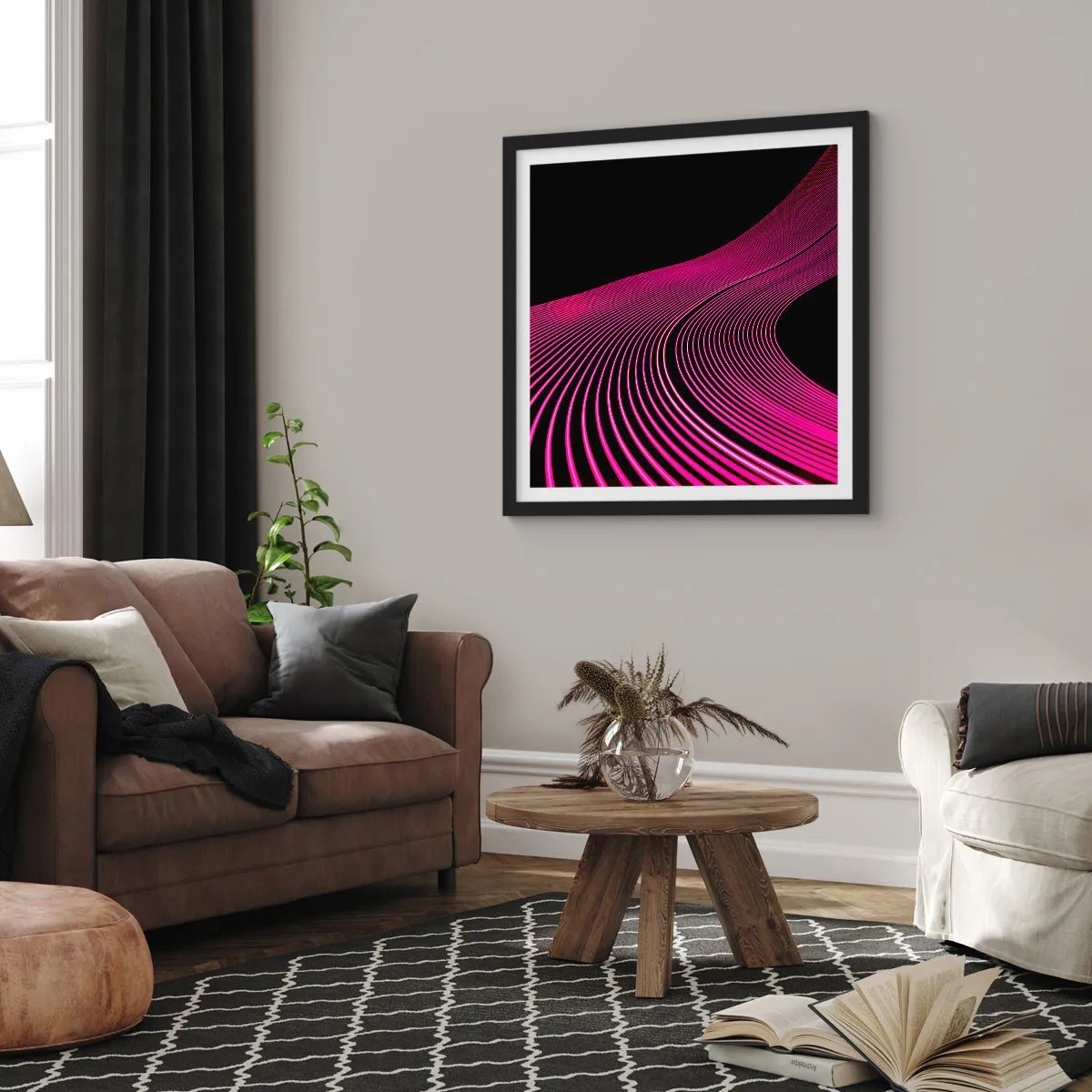 Póster en marco negro - Avenida de luz - 40x40 cm
