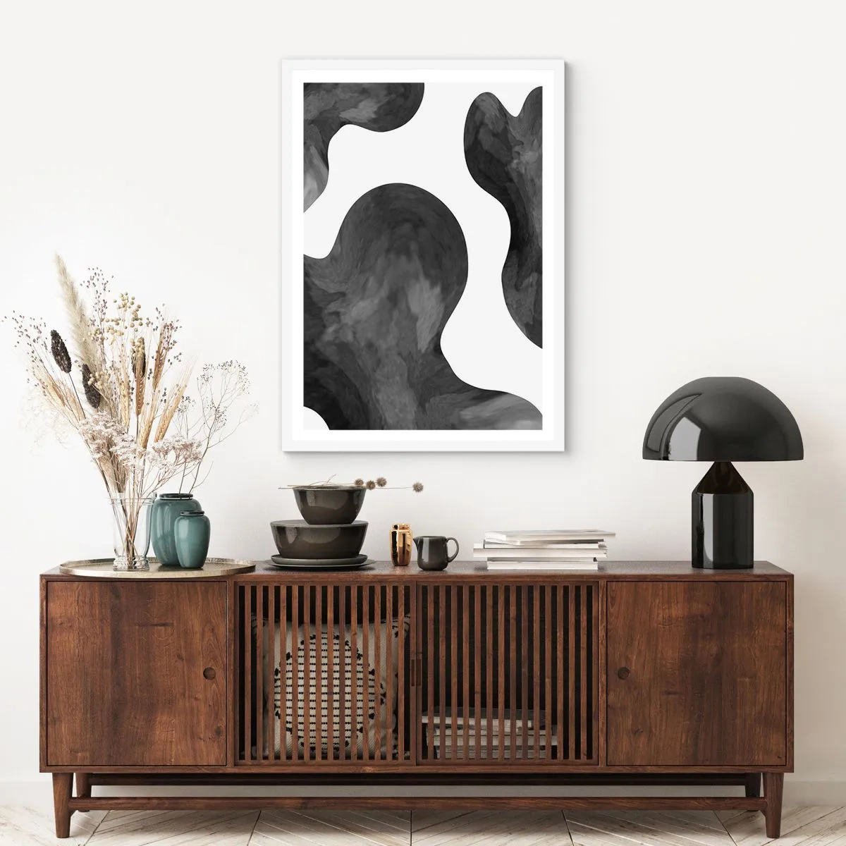 Póster en marco blanco - El blanco fluye sobre el negro - 40x50 cm