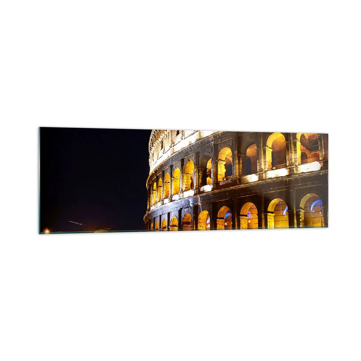 Cuadro sobre vidrio - Impresiones sobre Vidrio - El Coliseo iluminado por luces por la noche en Roma - 160x50cm - Los juegos están a punto de comenzar - Decoración de pared moderna para salón y dormitorio ARTTOR