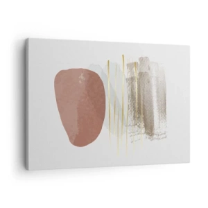 Cuadro sobre lienzo - Impresión de Imagen - Composición abstracta en tonos beige y dorados. - 70x50cm - Una columnata abstracta - Decoración de pared moderna para salón y dormitorio ARTTOR