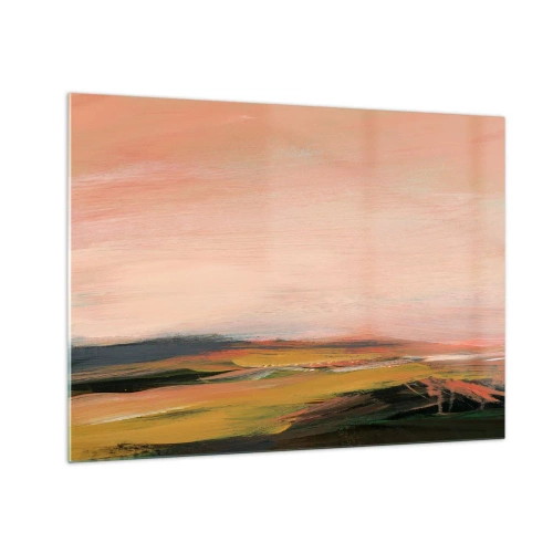 Cuadro sobre vidrio - Impresiones sobre Vidrio - Un paisaje abstracto en tonos rosa y verde apagado. - 70x50cm - En tono rosa - Decoración de pared moderna para salón y dormitorio ARTTOR