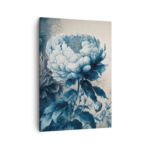 Cuadro sobre lienzo - Impresión de Imagen - Peonías azules sobre un fondo sutil con un patrón delicado. - 50x70cm - Una pareja unida - Decoración de pared moderna para salón y dormitorio ARTTOR