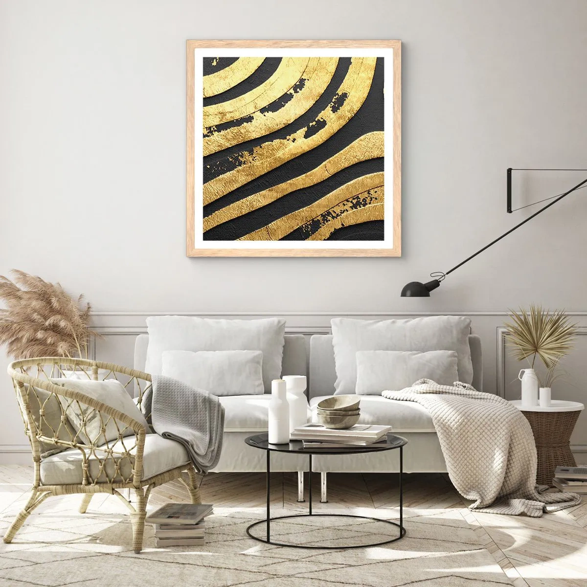 Póster en marco roble claro - Todo fluye - 40x40 cm