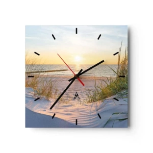Reloj de pared - Reloj de vidrio - Una playa de arena con vistas a la puesta de sol sobre el mar. - 30x30cm - El sonido del mar, el canto de los pájaros, una playa virgen entre las dunas... - Decoración de pared moderna para salón y dormitorio ARTTOR