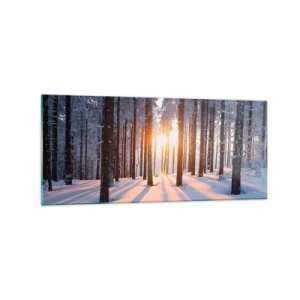 Cuadro sobre vidrio - Impresiones sobre Vidrio - Bosque invernal iluminado por los rayos del sol. - 120x50cm - Claramente en blanco y negro - Decoración de pared moderna para salón y dormitorio ARTTOR