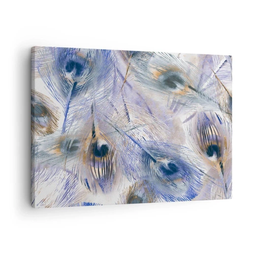 Cuadro sobre lienzo - Impresión de Imagen - Un patrón con plumas de pavo real en tonos azules y dorados. - 70x50cm - Composición - Decoración de pared moderna para salón y dormitorio ARTTOR