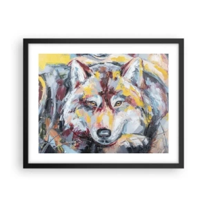 Póster en marco negro - Pinceladas de lobo - 50x40 cm