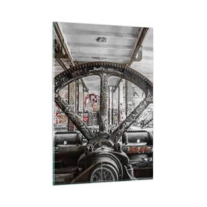 Cuadro sobre vidrio - Impresiones sobre Vidrio - Un antiguo mecanismo en un interior industrial abandonado. - 80x120cm - La vida secreta de una fábrica - Decoración de pared moderna para salón y dormitorio ARTTOR