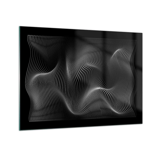 Cuadro sobre vidrio - Impresiones sobre Vidrio - Líneas blancas hipnóticas que ondulan sobre un fondo negro - 70x50cm - La danza de la luz en el espacio - Decoración de pared moderna para salón y dormitorio ARTTOR