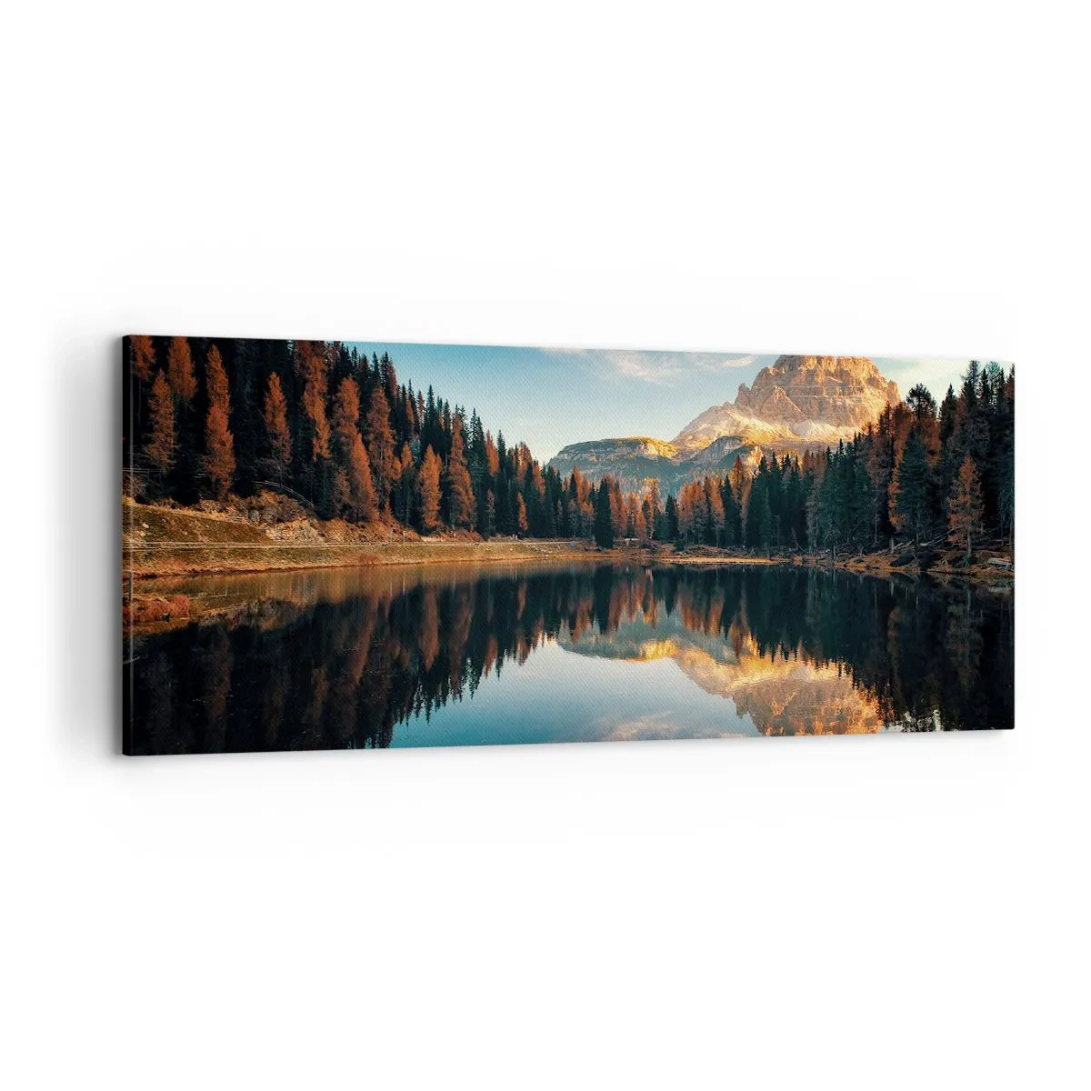 Cuadro sobre lienzo - Impresión de Imagen - Paisaje de montaña con lago y bosque. - 120x50cm - Paisaje duplicado - Decoración de pared moderna para salón y dormitorio ARTTOR