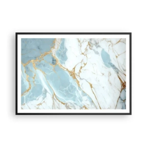 Póster en marco negro - Patrones de mármol azul y blanco con vetas doradas añadidas. - 100x70cm - Riqueza en la piedra - Decoración de pared moderna para salón y dormitorio ARTTOR