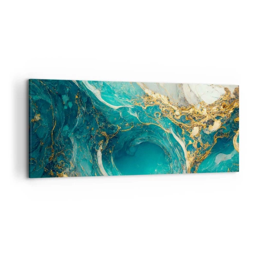 Cuadro sobre lienzo - Impresión de Imagen - Una composición abstracta en tonos turquesa y dorado. - 120x50cm - Composición con vetas de oro - Decoración de pared moderna para salón y dormitorio ARTTOR