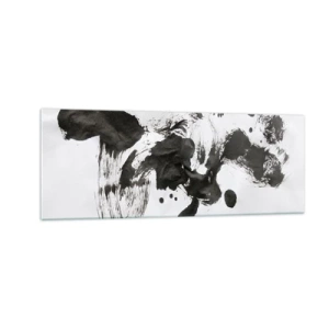 Cuadro sobre vidrio - Impresiones sobre Vidrio - Composición abstracta de manchas negras sobre fondo blanco. - 140x50cm - ¿Un método en la locura? - Decoración de pared moderna para salón y dormitorio ARTTOR