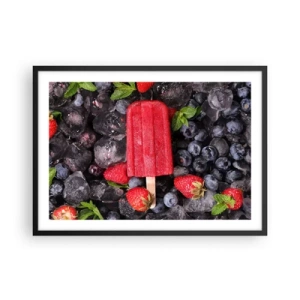 Póster en marco negro - Paleta roja rodeada de fruta y hielo. - 70x50cm - El sabor del verano caluroso - Decoración de pared moderna para salón y dormitorio ARTTOR